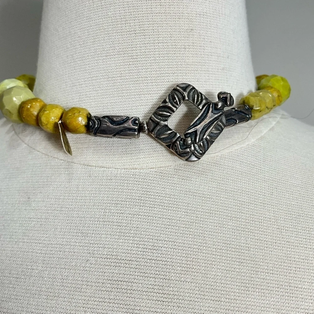 Faceted Green Beaded Necklace Chunky Statement Choker Artisan Jewelr